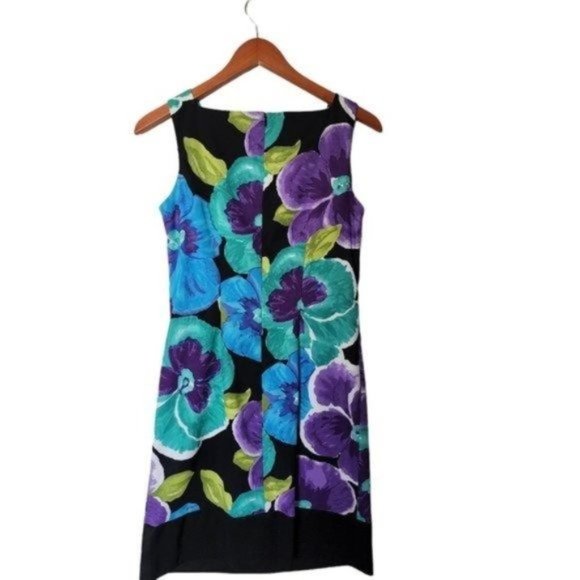 ABStudio Sleeveless Tank‎ Dress Violet Flower Size 6 Floral Black Casual - Picture 6 of 10